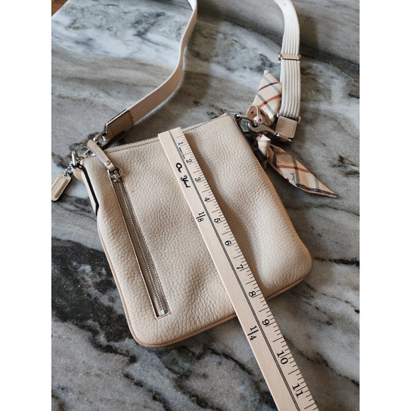 Coach Gallery Pebble Leather Crossbody Bag Beige Scarf Accent Adjustable Strap - Picture 7 of 8